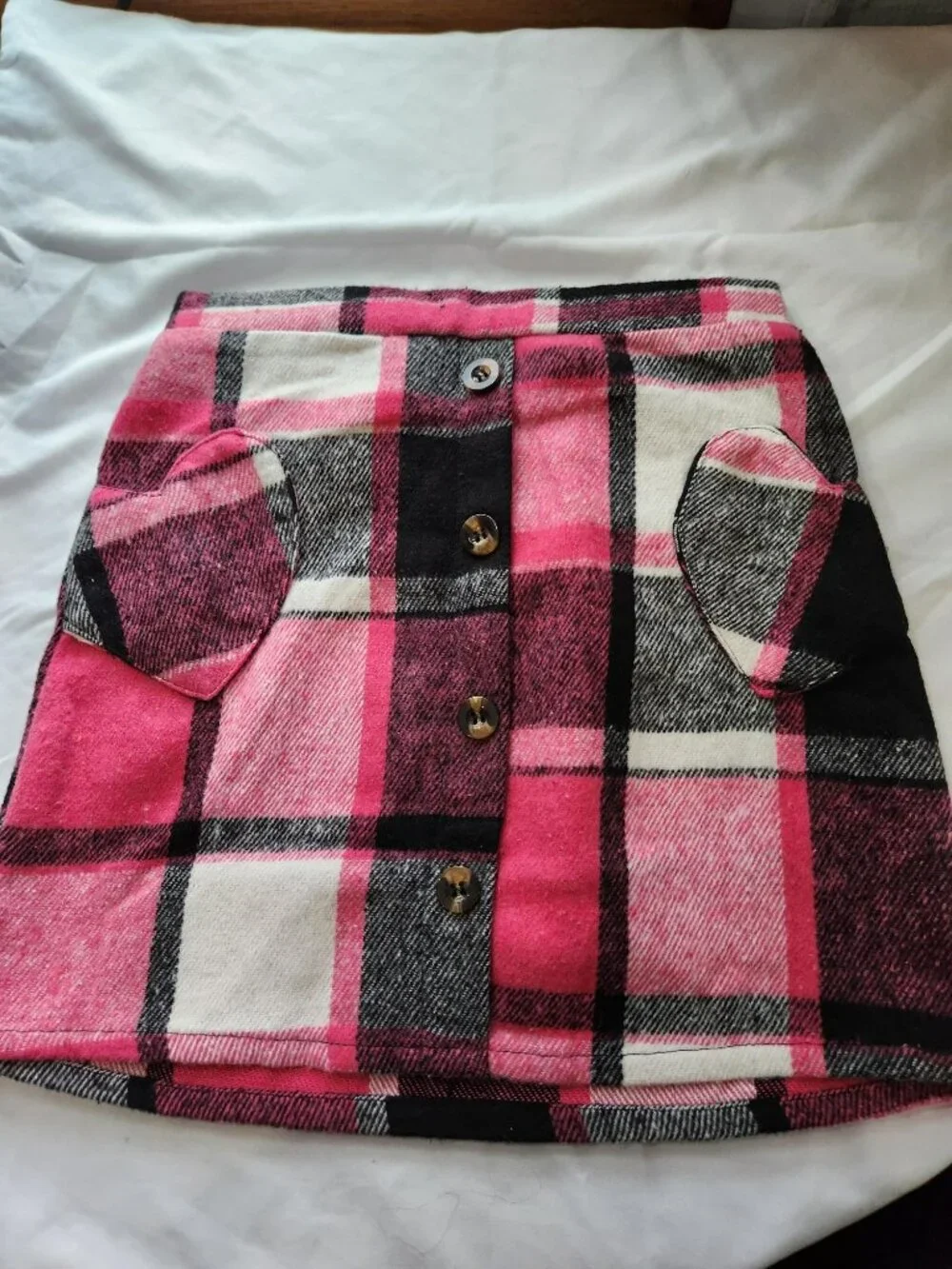 Girls Plaid Skirt Set Size 8Y Black Ribbed Top Pink Plaid Outfit